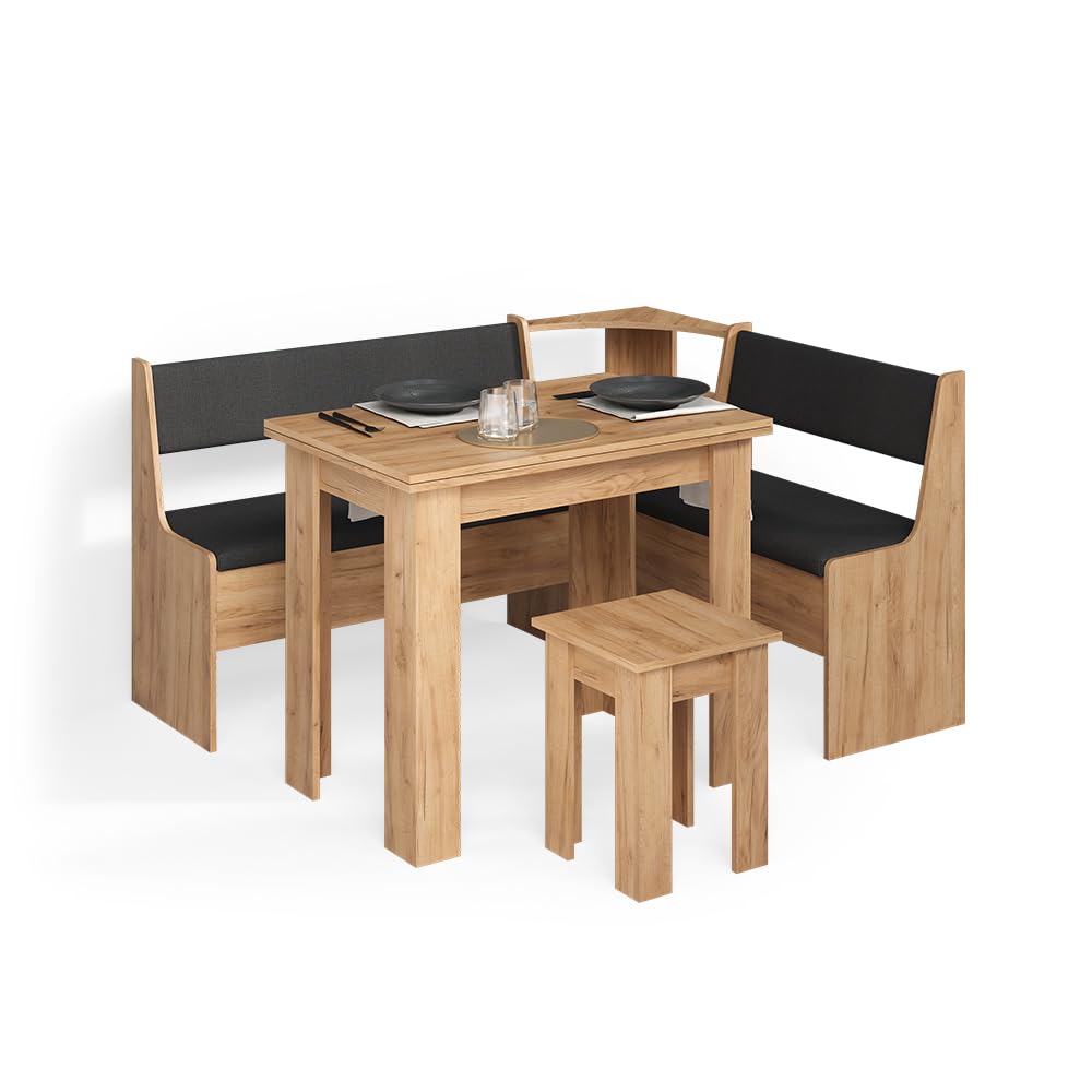 Livinity Conjunto con Banco esquinero Tiberio, Roble Dorado, 150 x 120 cm con Mesa