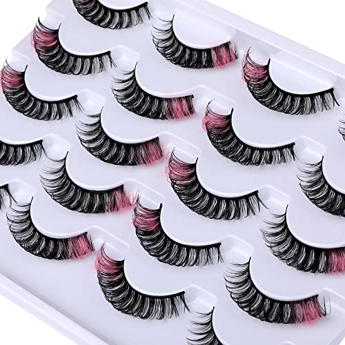 Colored Lashes Russian Strip Lashes D Curl Volume False Eyelashes Natural Look Faux Mink Lashes Fluffy with Color Lashes