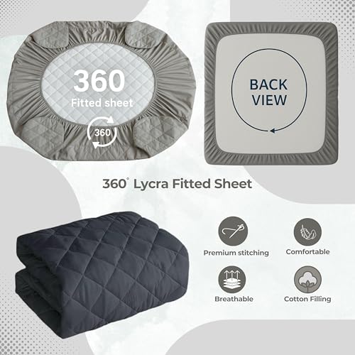 Image of 100% Waterproof Cotton Quilted Mattress Protector-Breathable,Hypoallergenic,Noiseless,Ultra-Soft Elastic Fitted Bed Cover with 3-Layer Protection,No-Slip Design,Grey,King Size (72x78)