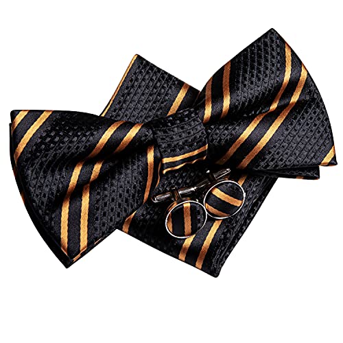 Image of Hi-Tie Bow Ties for Men Pre-Tied Pocket Square with Cufflinks Mens Bowtie Sets for Wedding Formal Party