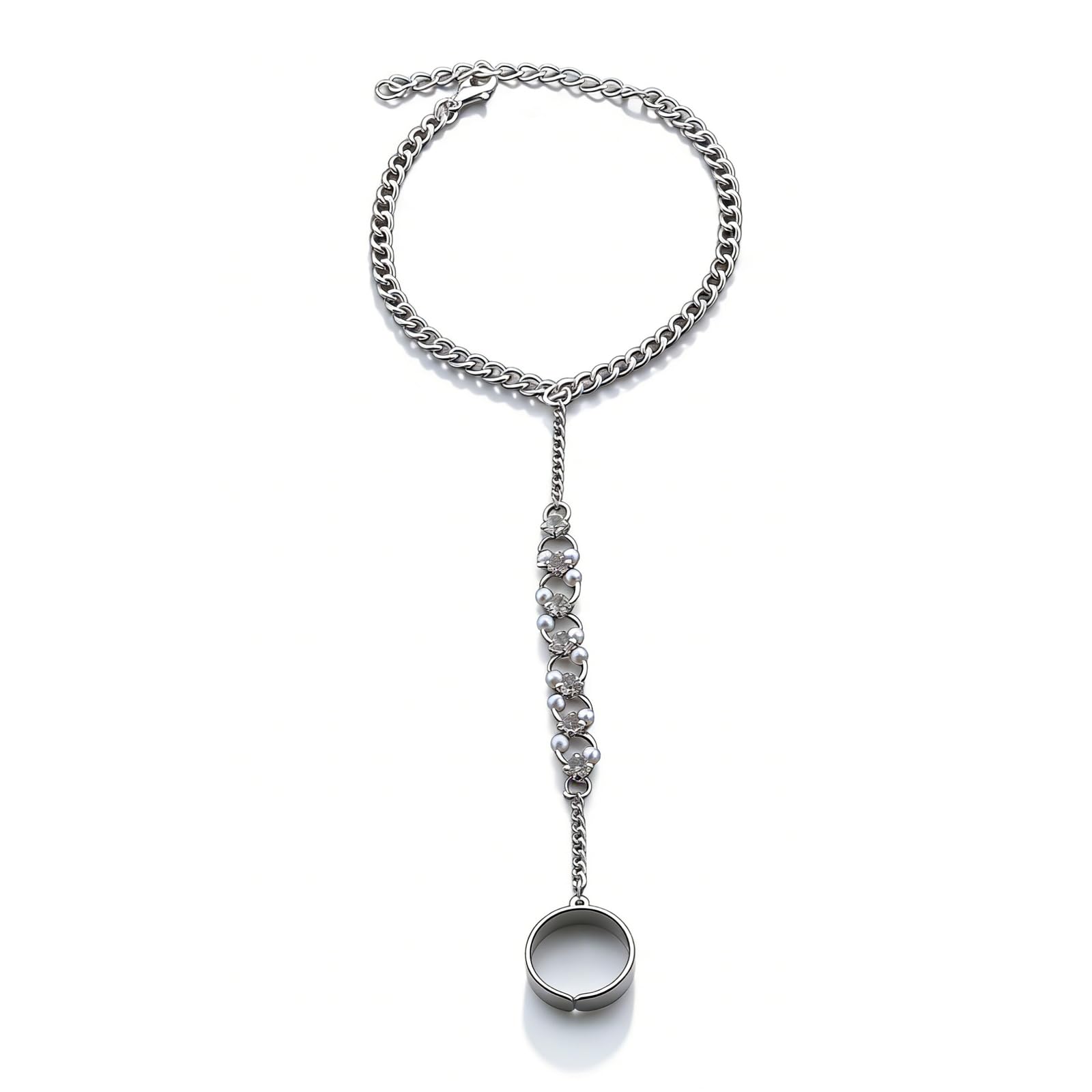 Gold Hand Chain Ring Bracelet for Women Heart Crystal Finger Chain Bracelet Ring Bracelet Hand Harness Chain for Women Boho Slave Bracelet Hand Jewelry