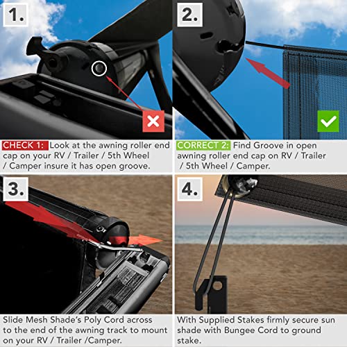 Leisure Coachworks Rv Awning Sun Shade Screen 9' X 20' 3'' - Black Mesh Sunshade Uv Blocker Complete Kits Motorhome Camping Trailer Canopy Shelter (9' X 20'3'' -Actual Measurement) #TOP7