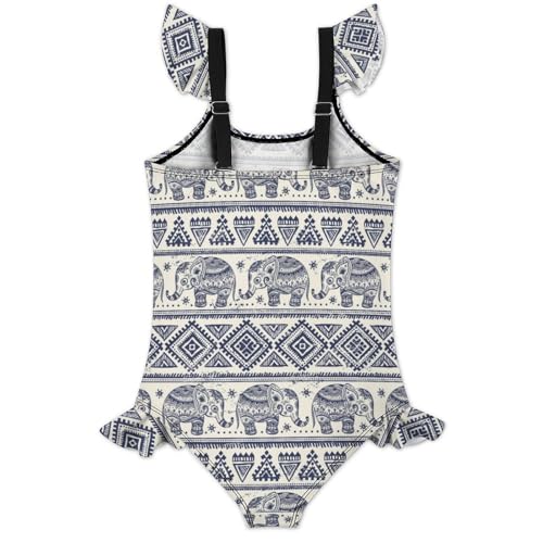 Image of Girls One Piece Swimsuit Cute Alpacas Hearts Stars Ruffles Swimwear Bathing Suits 3-12 Years