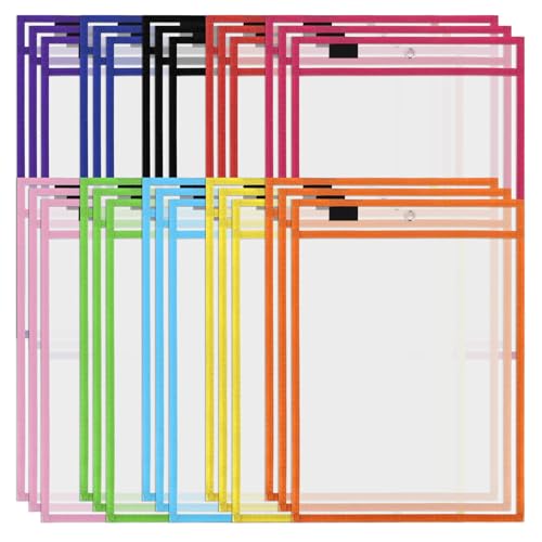 Bolsillos de borrado en seco de PVC transparente cosido para organización y archivo de hojas