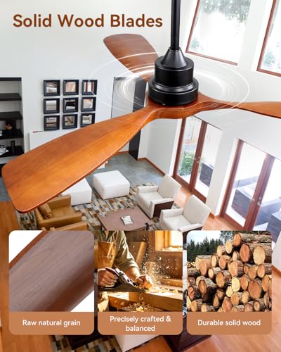 Image of Sofucor 48 Inch Smart Wood Ceiling Fan No Light, Alexa /App /Remote Control