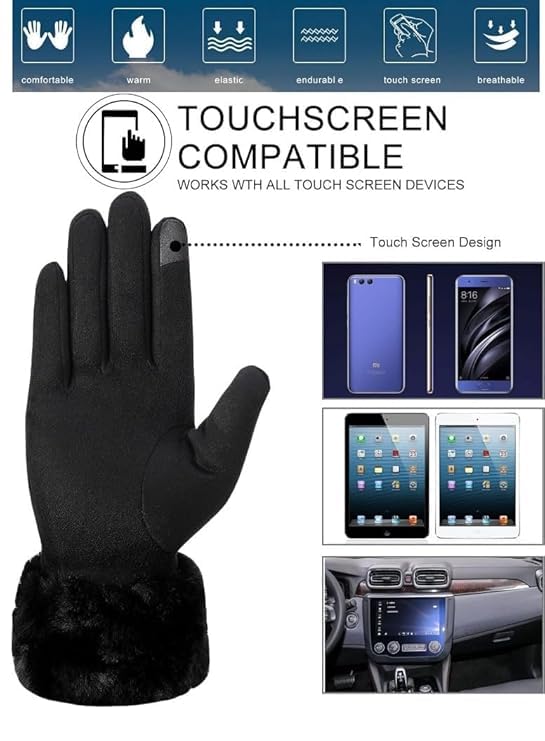 Image of Tomorrow Winter Gloves for Women, Cold Weather Suede Gloves, Touchscreen Gloves for Women, Gloves for Cold Weather and Outdoor Activities,Plush lined gloves, Thermal winter gloves