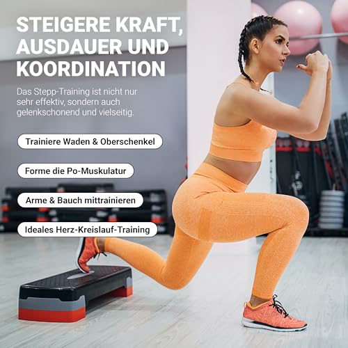 MSPORTS Steppbrett Home inkl. Übungsposter + Workout App GRATIS | 2 - Fach höhenverstellbar Studio Stepper (Schwarz)