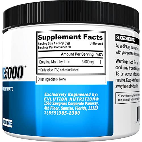 Evlution Pure Creatine Monohydrate Powder 5000Mg Nutrition Pre And Post Workout Recovery Drink Mix Creatine Powder For Enhanced Muscle Mass Athletic Performance And Muscle Recovery - Unflavored #TOP2