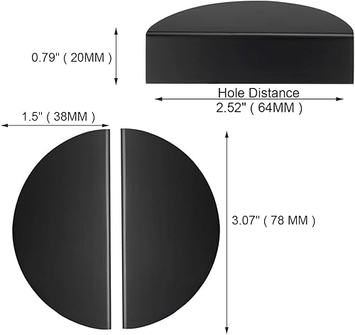 Miniatura 2 de Paquete de 2 pomos negros semicírculos para gabinetes de cocina con cajones de armario vintage, manijas de cajón, manijas de gabinete de cocina (S,