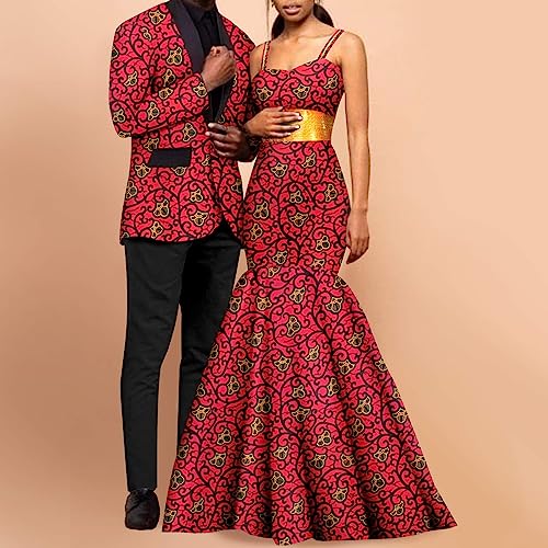 African Print Long Dresses for Women Matching Men Suits Outfits Dashiki Ankara Jackets Coats Bazin Riche Wedding Wear2