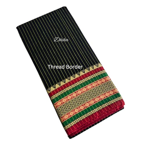 Image of Narayanpet Pure Cotton Saree for Women | Preethika Big Border Saree with Running Blouse | Tassels | Handloom Weave