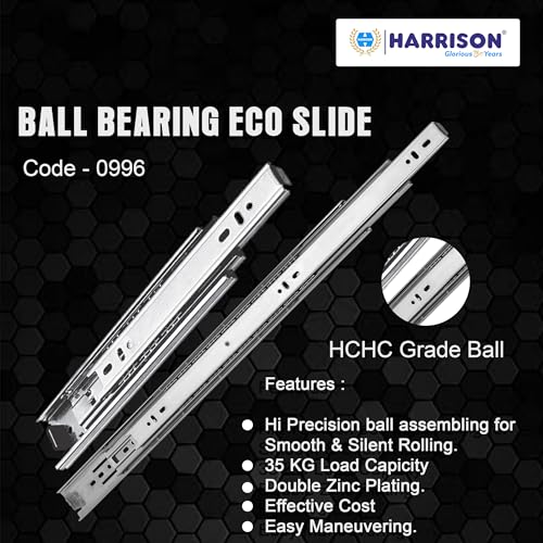 Image of Harrison Telescopic Ball Bearing Eco Slide 0996 | Drawer Channel Stainless Steel | 10 inch Soundless Modular Kitchen Drawer Slides | Rust Free | Load Bearing Capacity 35 kg | Furniture Hardware