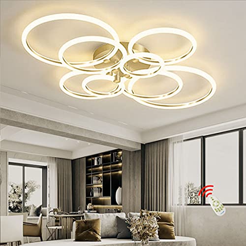 LED Modernes Wohnzimmer Deckenlampe Mit Fernbedienung Dimmbar Deckelampe Metall Acryl Ring Deko Deckenlicht Verwendet Für Schlafzimmer Esszimmer Arbeitszimmerbeleuchtung Kronleuchter,8 rings/105CM Cover