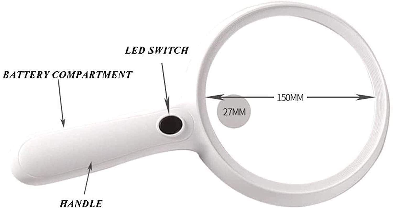150MM con luci a LED per consentire agli Studenti Anziani di Leggere per Vedere l'identificazione del Telefono Cellulare Riparazione HD 2X5X Lente d'Ingrandimento Portatile di Grandi
