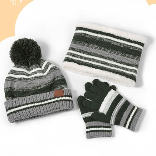 Kids Winter Hat Gloves Scarf Set, Girls Boys Beanie Hats Gloves Knit Set with Thick Warm Fleece Lined For Ages 6-10 Children2