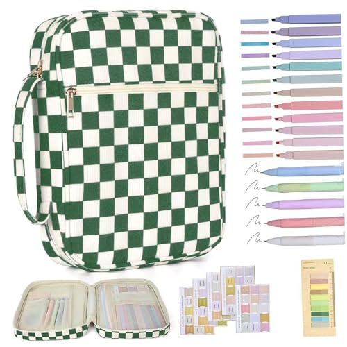 Estuche Bíblico para Hombres, Kit de Estudio Bíblico, Funda Protectora Acolchada y Portátil con Bolígrafos, Notas y Regla para Hombres Mujeres, Verde