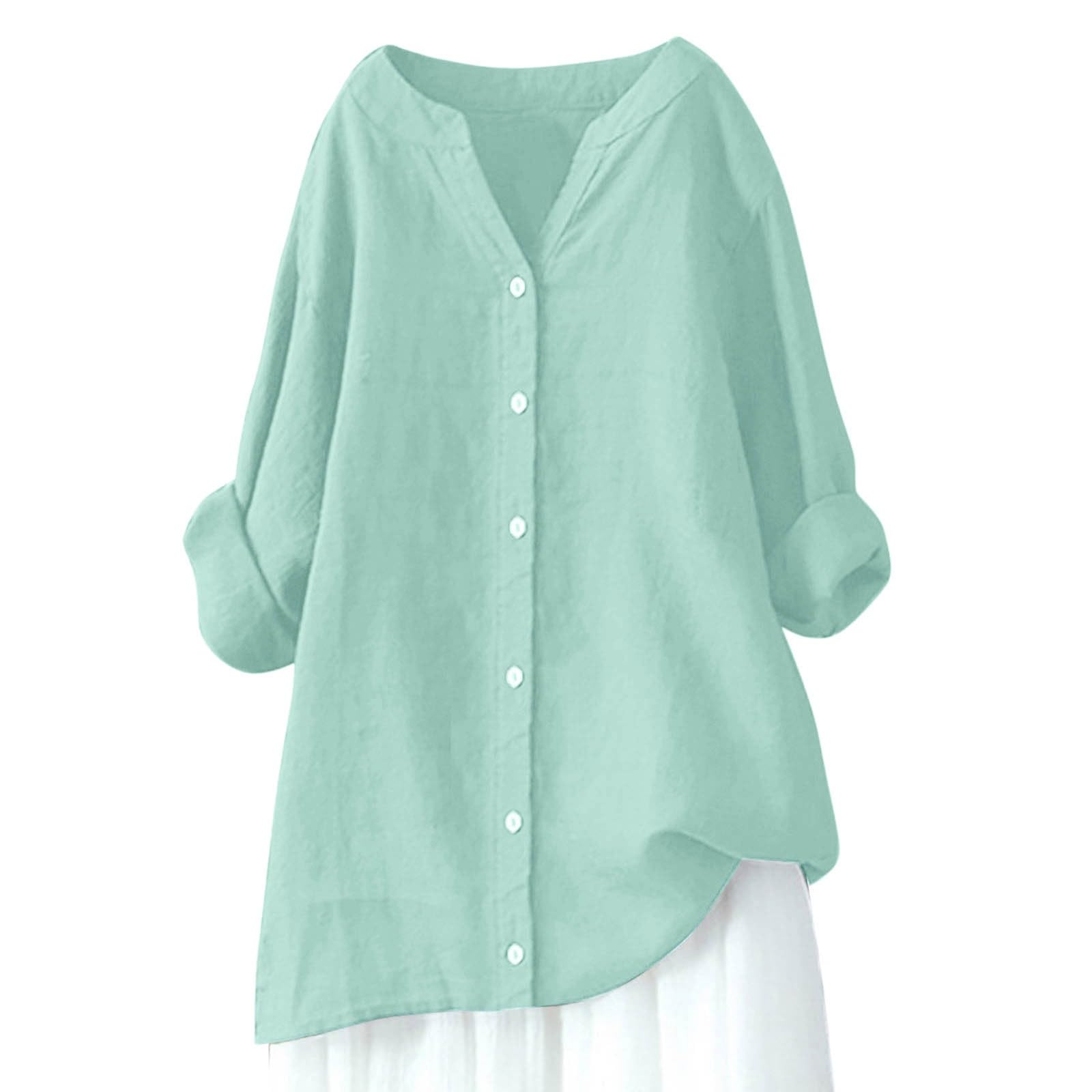 Dames Casual Linnen Tuniek Tops Lange Mouw Zomer Running Losse T-shirts 2026 Button Down Losse Fit Uitgaan Mode Trendy Lange Shirts Leuke Stand Kraag
