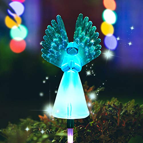 ROSRAN Solar Angel Light Grave Decorations for Cemetery Solar Garden Stake Lights Solar Garden Angel Lights Decoration Memorial Gifts for Grave Cemetery Angel Sympathy Gifts Angel Fiber Optic Lights