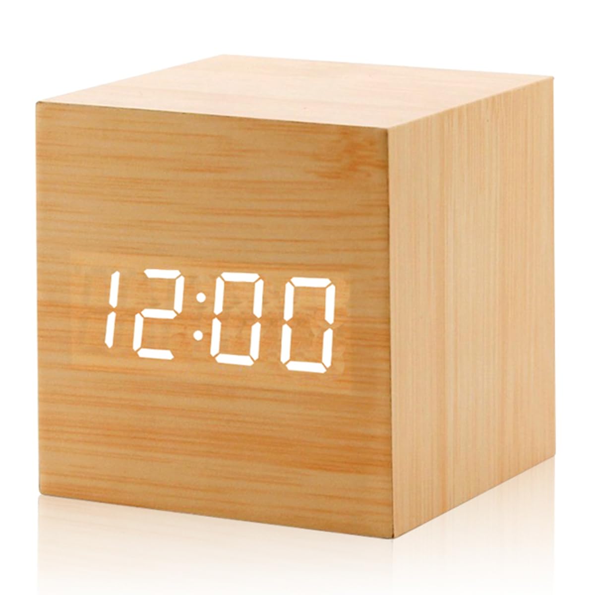 UDSKNV[KSL USB Powered LED Bedside Clock Wooden Digital Alarm Clock Voice Control 3 Alarms TEMP Display Date Desktop Electronic Table Clock