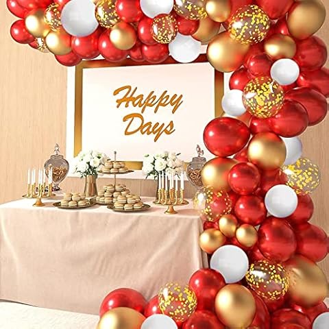 DUGEHO Balloon Arch Kit, 107 PCS Balloon Arch Garland Kit,Red and Gold Balloons ,Metal Balloons Decorations for Birthday Wedding Anniversary Party Graduation Cover