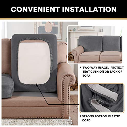 Stretch Velvet Couch Cushion Covers For Individual Cushions Sofa Cushion Covers Seat Cushion Covers, Thicker Bouncy With Elastic Edge Cover Up To 10 Inch Thickness Cushions (2 Pieces, Grey) #TOP4