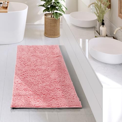 Hearth & Harbor Bathroom Rugs, Chenille Bath Mat - Machine Washable Bath Mats for Bathroom Non-Slip Backing Rubber, Quick Dry Bathroom Mat, 24 x 36 - Pink by Hearth & Harbor - Image 2