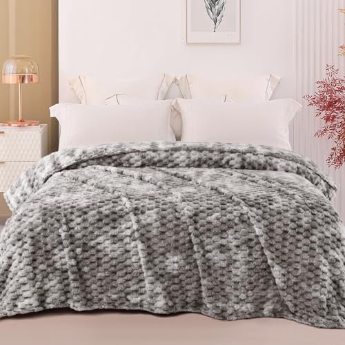 Image of Exclusivo Mezcla Queen Size Fleece Blanket for Bed, 90x90 Inches Stylish Jacquard Velvet Soft Blanket, Fuzzy Cozy Lightweight for Winter, Tie-dye Grey