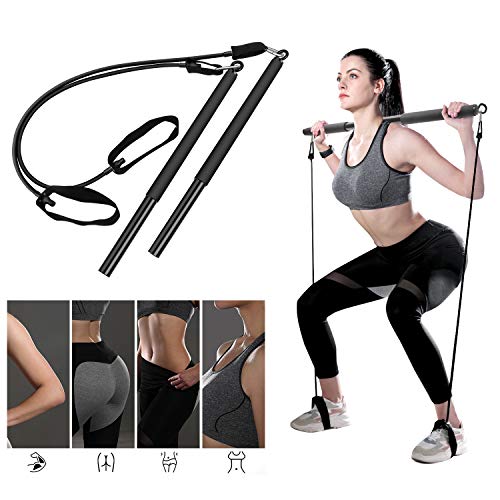 XMIAO Portable Pilates Bar Kit with Lightweight Resistance Band,Yoga Exercise Toning Bar with Foot Loops,Pilates Stick Suitable for Body Workout Yoga Fitness Shaping Strength Training