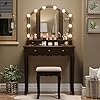 Tiptiper vanity desk makeup vanity set with lighted mirror and stool dressing table with 5 drawers 3 light settings adjustable brightness espresso  urban country home decor