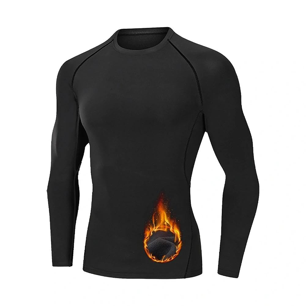 Mens Thermal Compression Top Fleece Lined Long Sleeve Athletic Cold Weather - 2