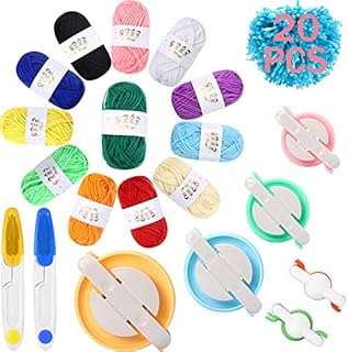 WILLBOND 6 Size Pompom Maker Fluff Ball Waver with 12 Colors Acrylic Yarn Skeins Thread Cutter Scissors DIY Wool Knitting Craft Tool Set for Christmas Xmas Birthday Baby Shower Wedding Decoration