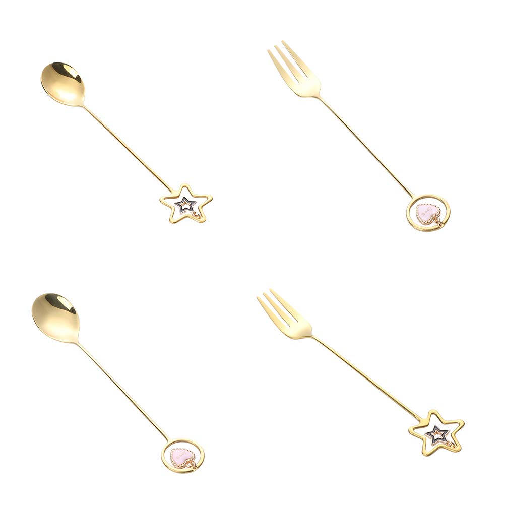 Cabilock 1set Christmas Tableware Stainless Steel Spoon Heart Star Forks Holiday Dinnerware for Parties Gatherings Unique Xmas