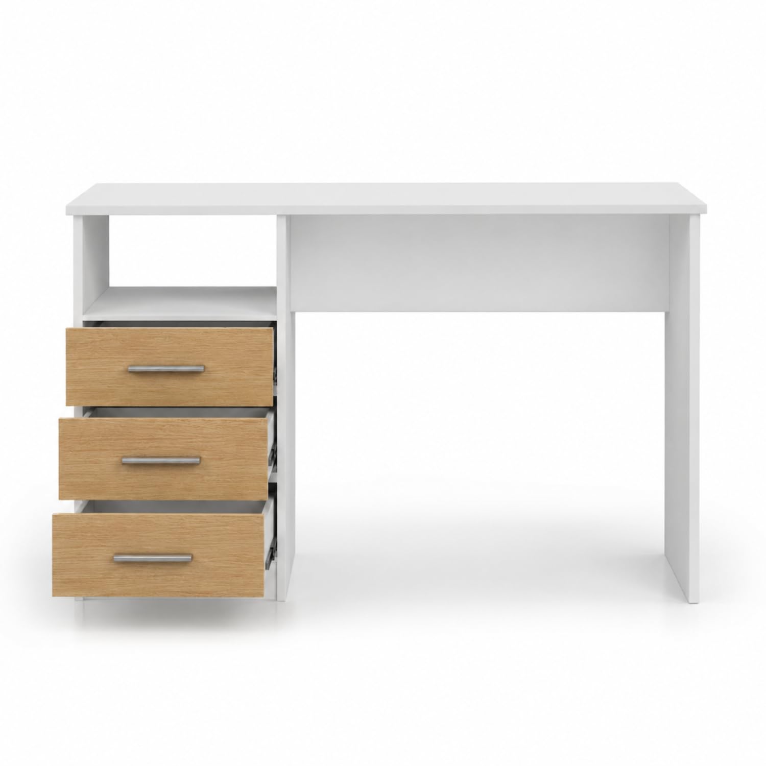 Scrivania Per PC Con Cassetti Laterali Mobile Salvaspazio Desk Da Studio Ufficio E Cameretta 120 X 72 X 48 Cm Bianco E Rovere