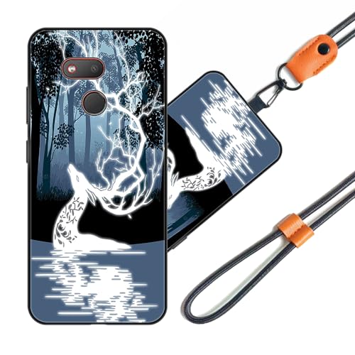 JEZSTHAI Funda Compatible con HTC Desire 12S Carcasa de Silicona Suave con Correa Colgante Correa de Cuello Cordón para Movil,Anti-Choque Protección Case con Patrón.Patrón*A08
