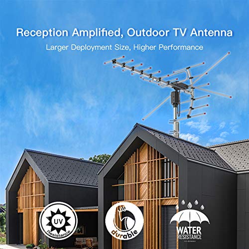 Five Star Tv Antenna Indoor/Outdoor Satellite Hd Antenna With Up To 150-200 Mile Range - Attic Or Roof Mount Tv Antenna, Long Range Digital 360°Rotation Uv Ota Antenna + 12M Line Black #TOP6