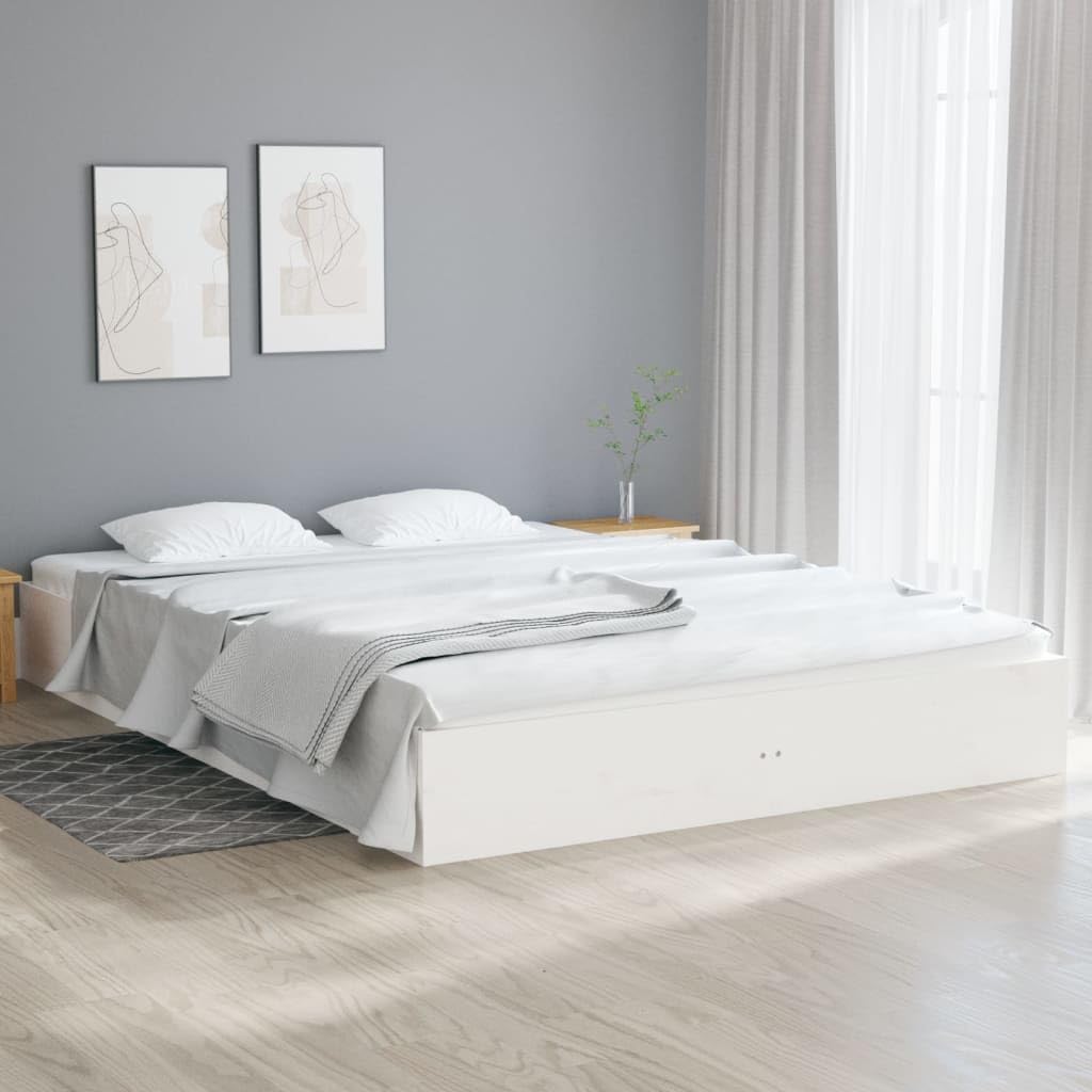 Estructura de Cama de Madera Maciza en Blanco para colchón de 200x200 cm con Soporte Robusto y diseño Estable Ideal para dormitorios Juveniles y Adultos