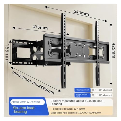 Support mural TV pivotant grand angle pour écran 32-70 pouces max 35kg