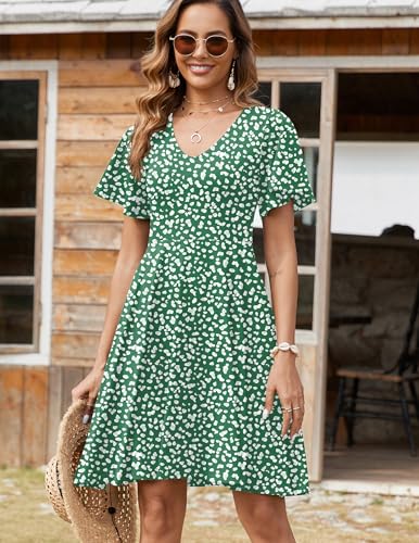 Image of Zeagoo Womens Summer Dress Casual Swing Sundresses Floral Ruffle Short Sleeve Wedding Guest Dress Beach Mini Dress 2026