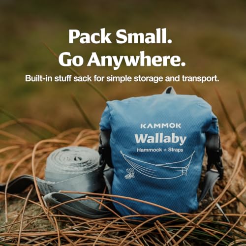 Image of Kammok Wallaby Lightweight Hammock with Straps - Portable Hammock for Backyard, Park, Camping, Campus, Patios or Hiking - Built for Everyday Use - Durable Ripstop Nylon, Easy Setup - Glacier Blue