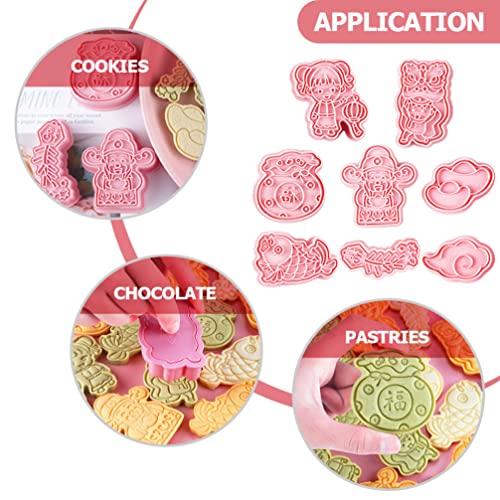 Veemoon Chocolate Molds Chinese New Year Cookie Cutters 8Pcs 3D Chinese Style Biscuit Molds Fondant Molds Cookie Stamp Set Celebrate Chinese New Year Bakeware Tool Chocolate Chip Cookies #TOP6