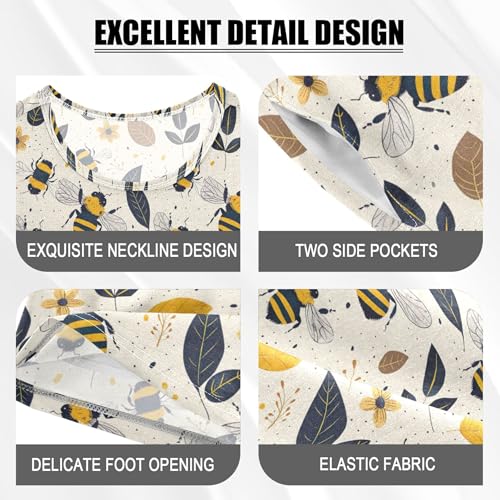 Bee Leaves Pajama Set Pajamas Sleepwear Nightwear Loungewear Clothes Set B04034574