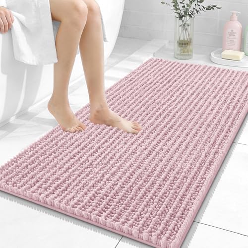 Image of OLANLY Bathroom Rug Mat 44x24, Thick Soft and Absorbent Chenille Bath Mat, Non-Slip Rubber Backing, Machine Washable Quick Dry Bath Rugs for Tub Shower Floor, Home Decor Accessories, Dusty Rose