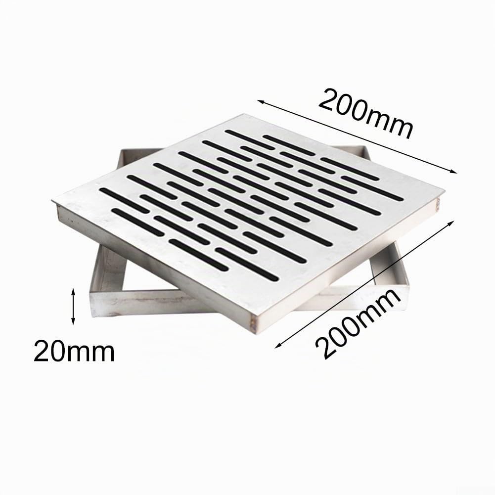 Siphon de sol en acier inoxydable avec cadre, couvercle de drainage extérieur, grille d'évacuation d'eau de pluie, carré antidérapant pour sol de jardin en stock avec cadre (200 x 200 x 20 mm)