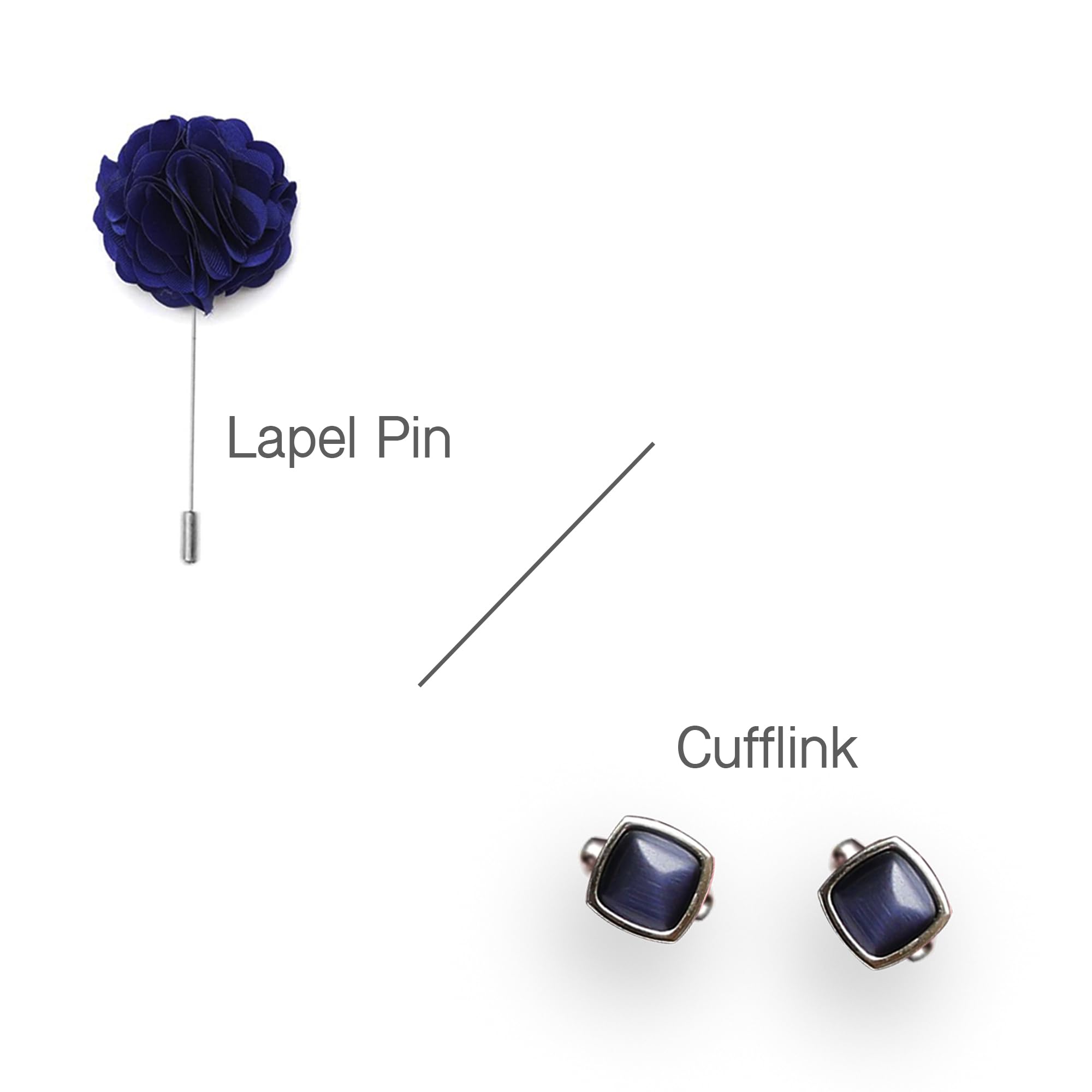 KINGSON Men's Satin Cummerband, Butterfly Bow Tie, Pocket Square, Cufflink and Lapel Pin Set | Tuxedo| Gift Set | for Men (Navy Blue). - Image 4 thumbnail