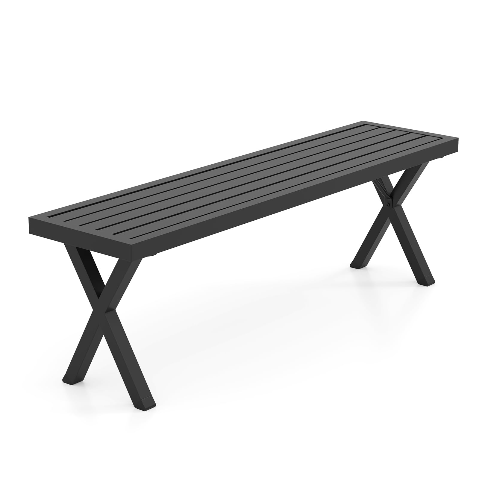 COSTWAY Panca da Esterno in Metallo 138x36x46 cm Panchina con Seduta a Listelli Gambe a X Capacità 360 kg Nero