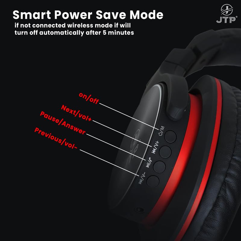 Image of JTP Extra Bass Wireless Headphones - HD Sound, 25H Talk Time, Type-C Charging, BT 5.4, 360 Surround Stereo Sound (Black)