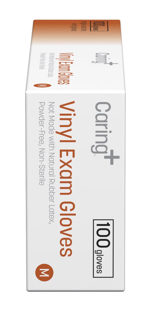 Caring Vinyl-Untersuchungshandschuhe (100 ct), puderfrei und nicht aus Naturkautschuklatex, Handschuhe für medizinische Zwecke, Erste Hilfe, Lebensmittelzubereitung und mehr, Größe M