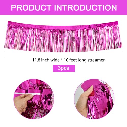 Image of BEISHIDA 3 Packs Metallic Foil Fringe Garland Rose Red Wall Hanging Tinsel Fringe Banners for Car Floats Bridal Shower Wedding Birthday Valentine's Day Anniversary Party Decoration(30 Feet)