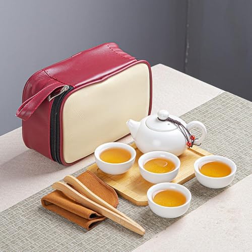 EeAaSsTy Juego de té de cerámica de Regalo Tetera y Taza de té Chino (1 Tetera x 4 Tazas) (Blanco)