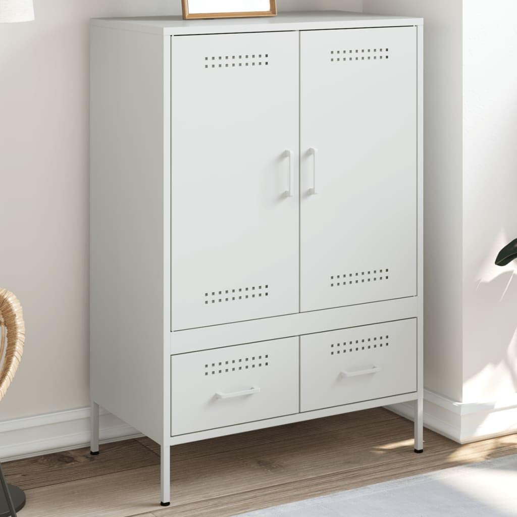 Highboard blanco, 68 x 39 x 101,5 cm, acero laminado en frío, espacio de almacenamiento estable para sala de estar, dormitorio, pasillo